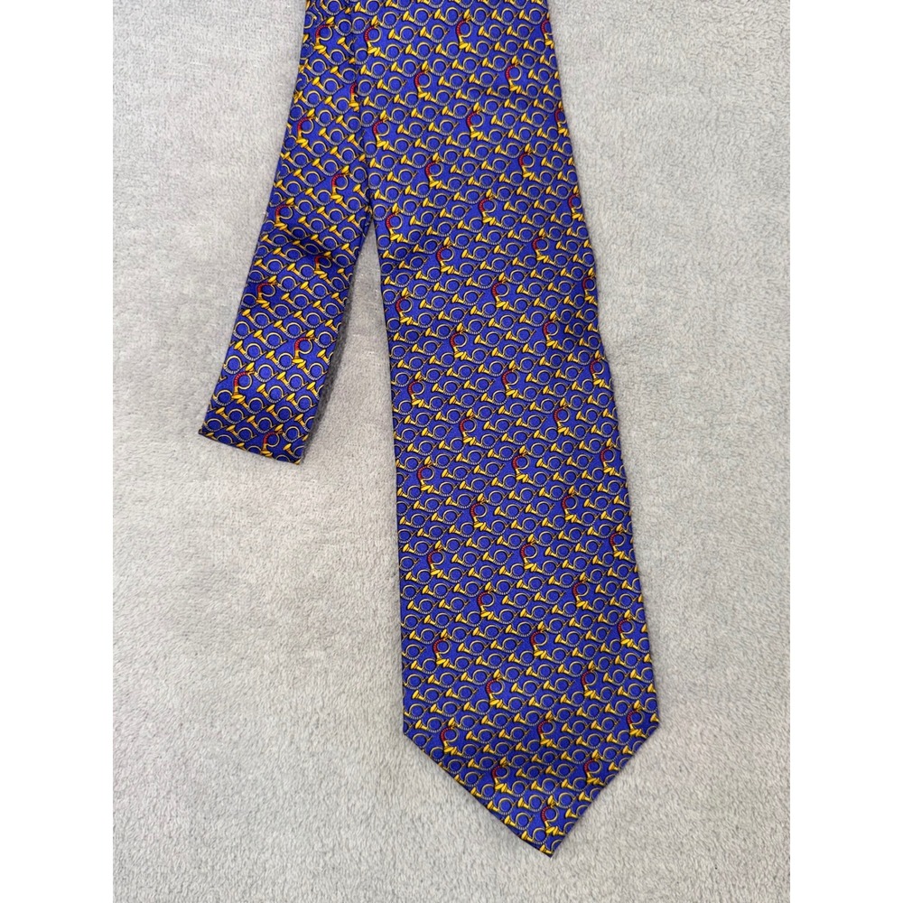 Beaufort Tie Rack Mens Silk Tie Blue Gold French Horn Music‎ Print Made in Italy